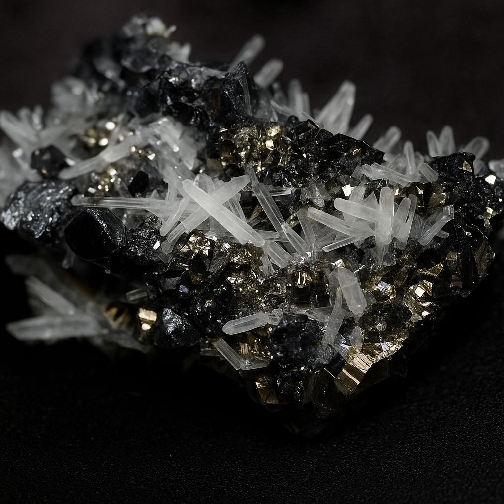 Natrolith mit Pyrit und Galenit aus Madan, Bulgarien