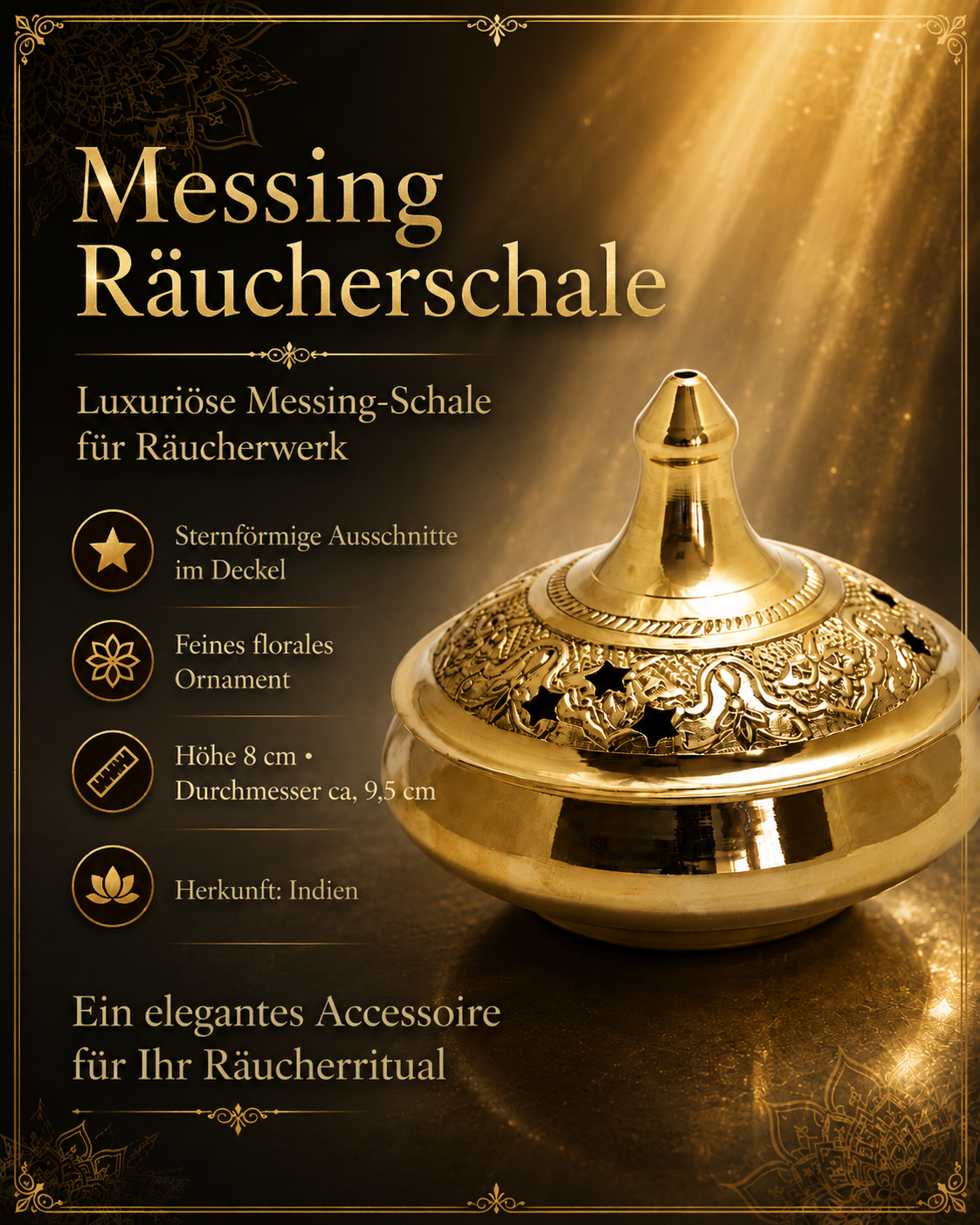 Räucherschale aus Messing mit sternförmig durchbrochenem Deckel