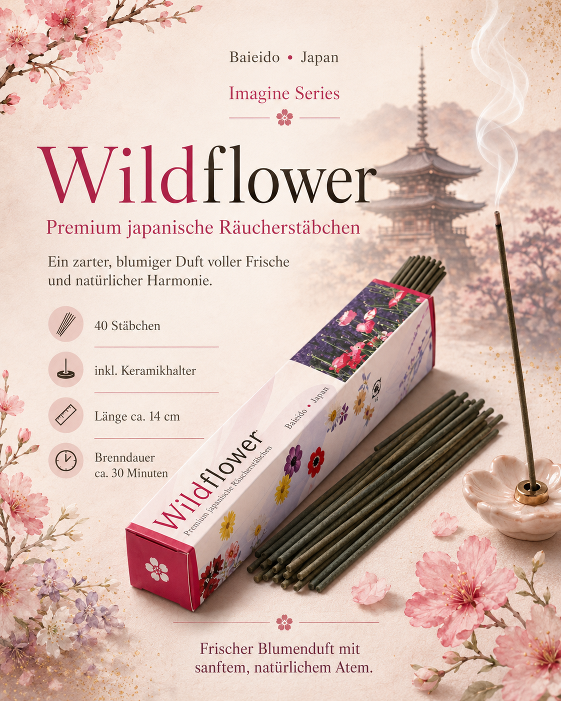 Baieido Wildflower Incense Imagine Series – florale japanische Räucherstäbchen