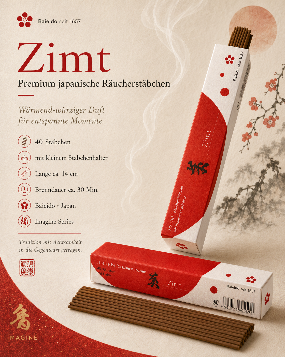 Baieido Cinnamon Incense Imagine Series – japanische Räucherstäbchen mit Zimt