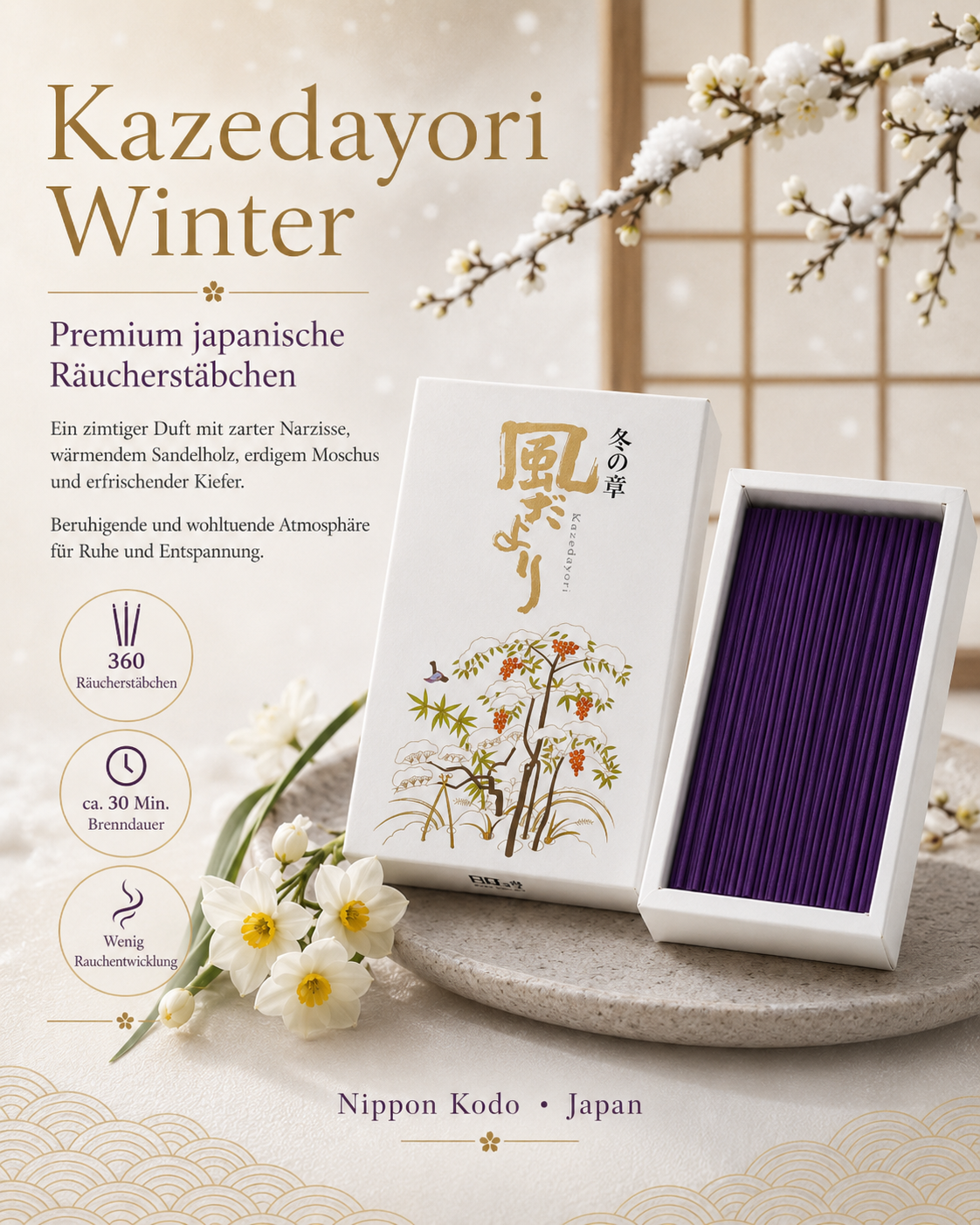 Kazedayori Winter Incense – japanische Winter-Räucherstäbchen