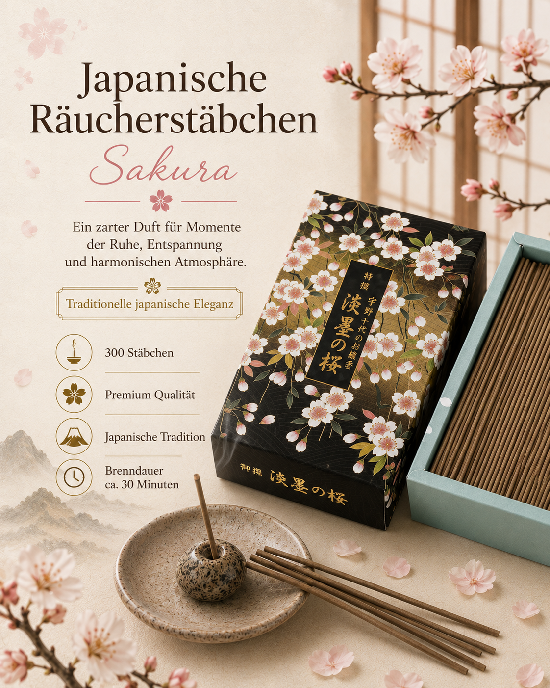 Unochiyo Tokusen Sakura Usuzumi – japanische Räucherstäbchen mit Sakura