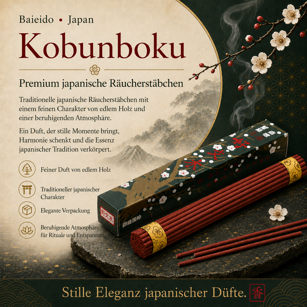 Baieido Original Kobunboku – kleine Box japanischer Räucherstäbchen
