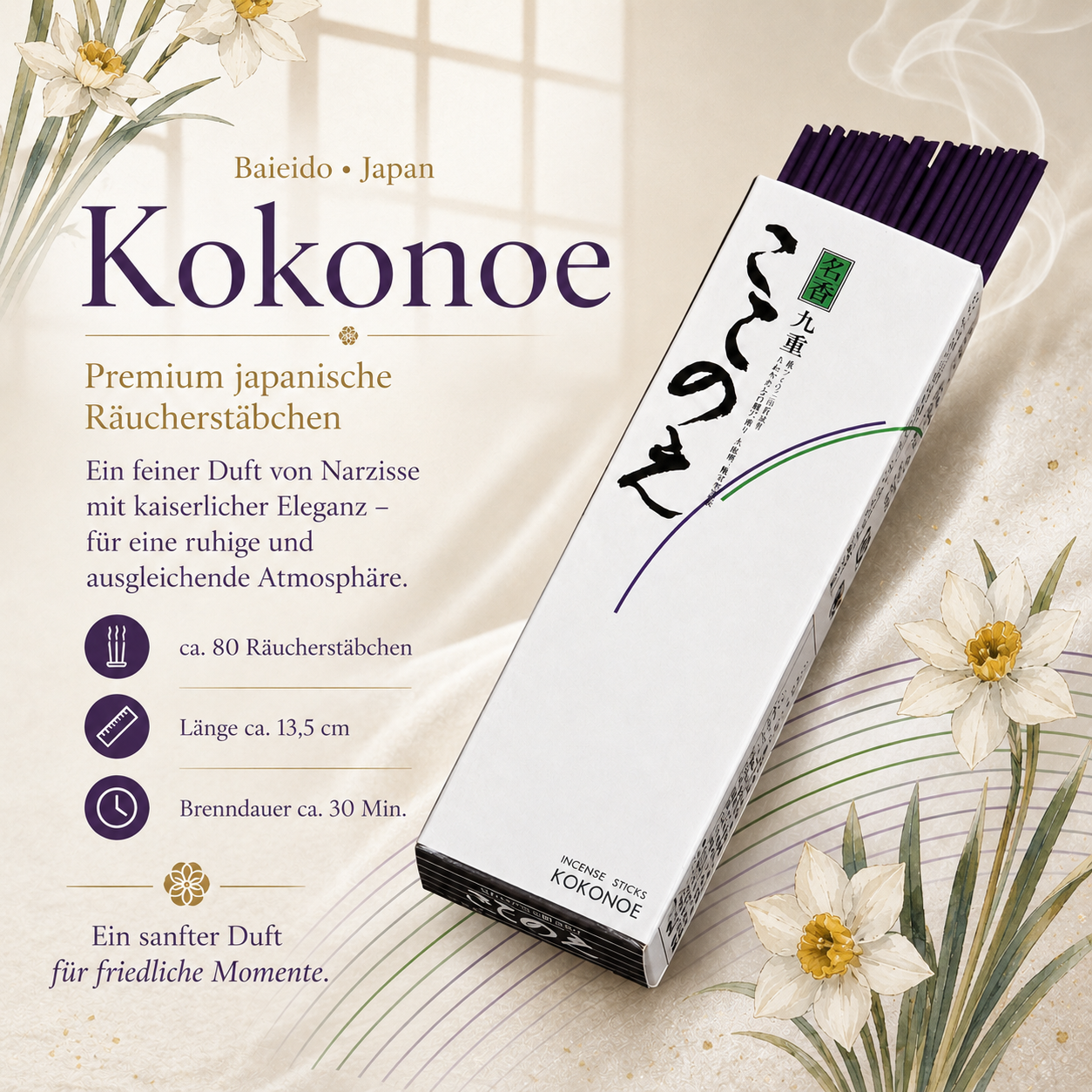 Baieido Kokonoe – japanische Räucherstäbchen mit Narzisse