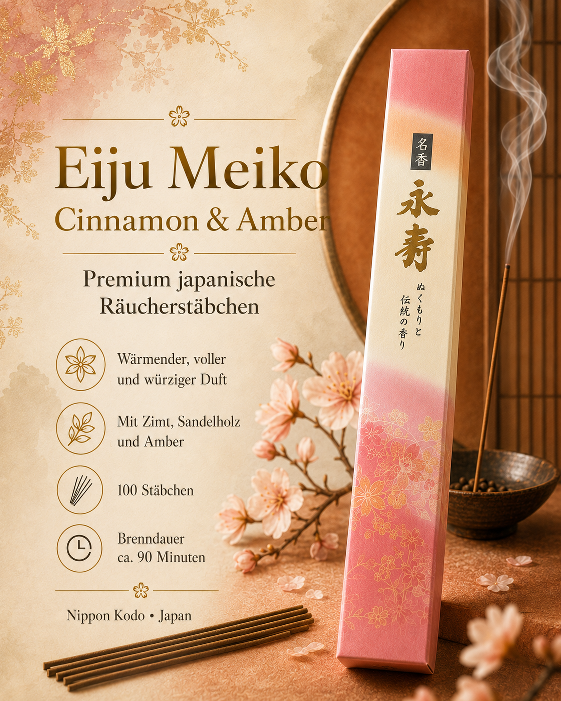 Eiju Meiko Cinnamon and Amber Incense – japanische Räucherstäbchen mit Zimt