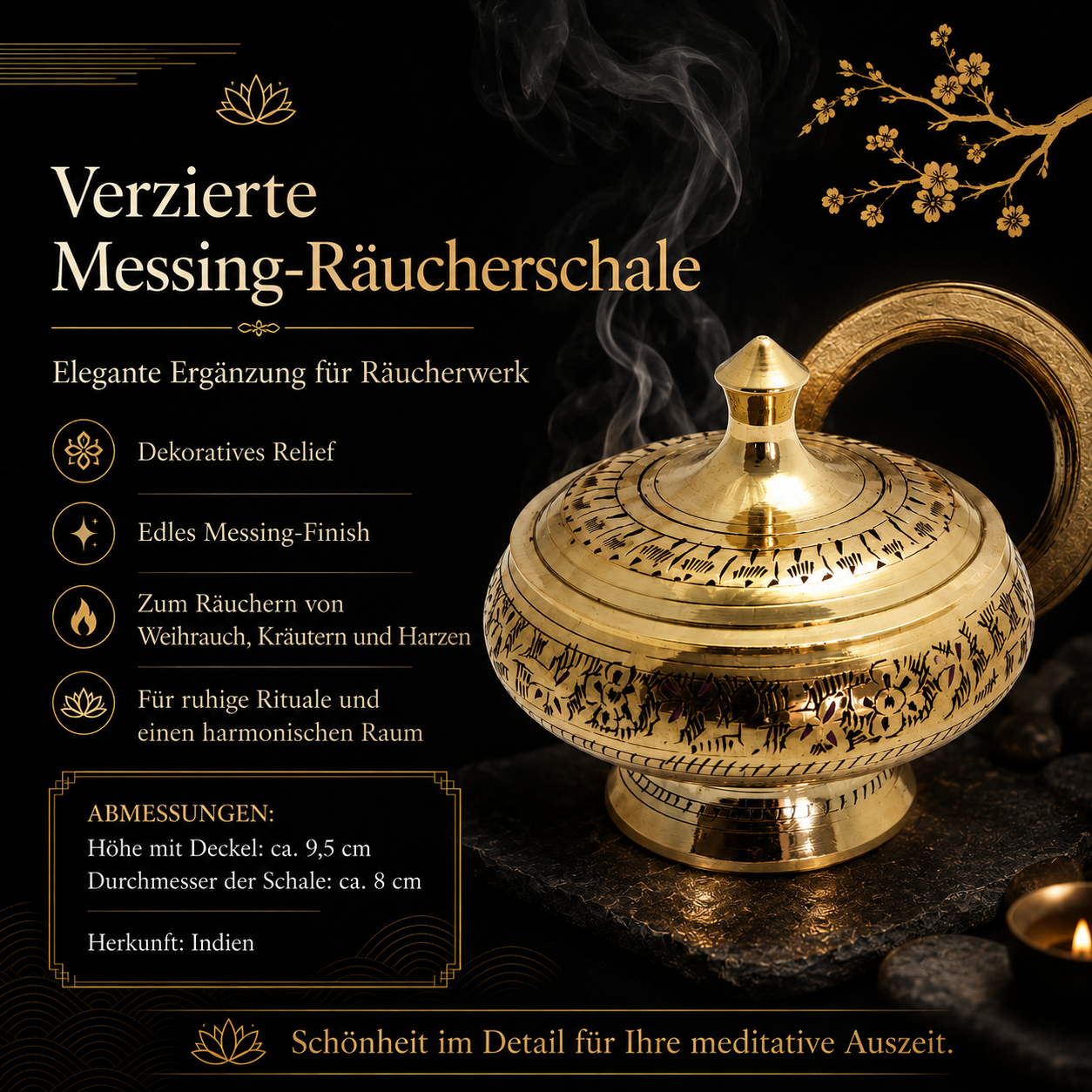 Brass Bowl Patterned Design – Messingschale für Weihrauch, Harz und Räucherstäbchen